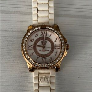 Gold and White Watch with Crystal Accents